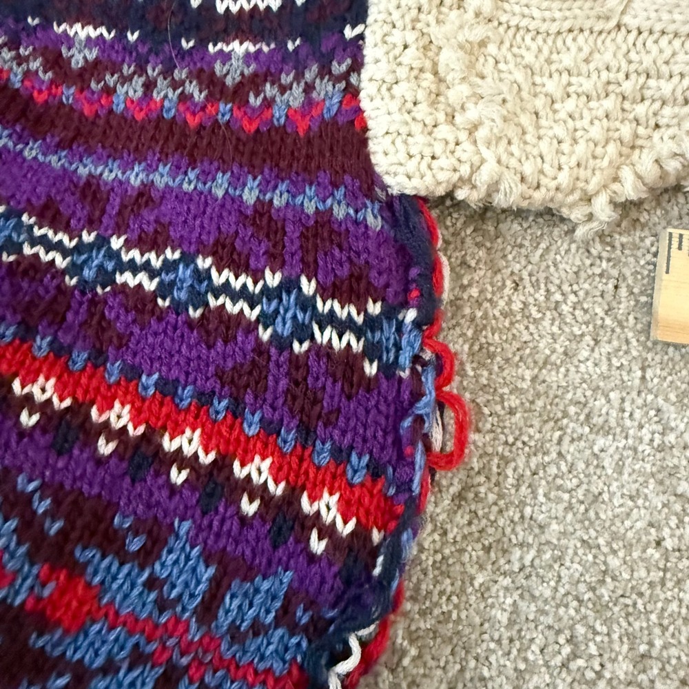 Zara Womens Fair Isle Mixed Knit Sweater Purple Red Cable Knit Sleeves Small - Picture 3 of 9